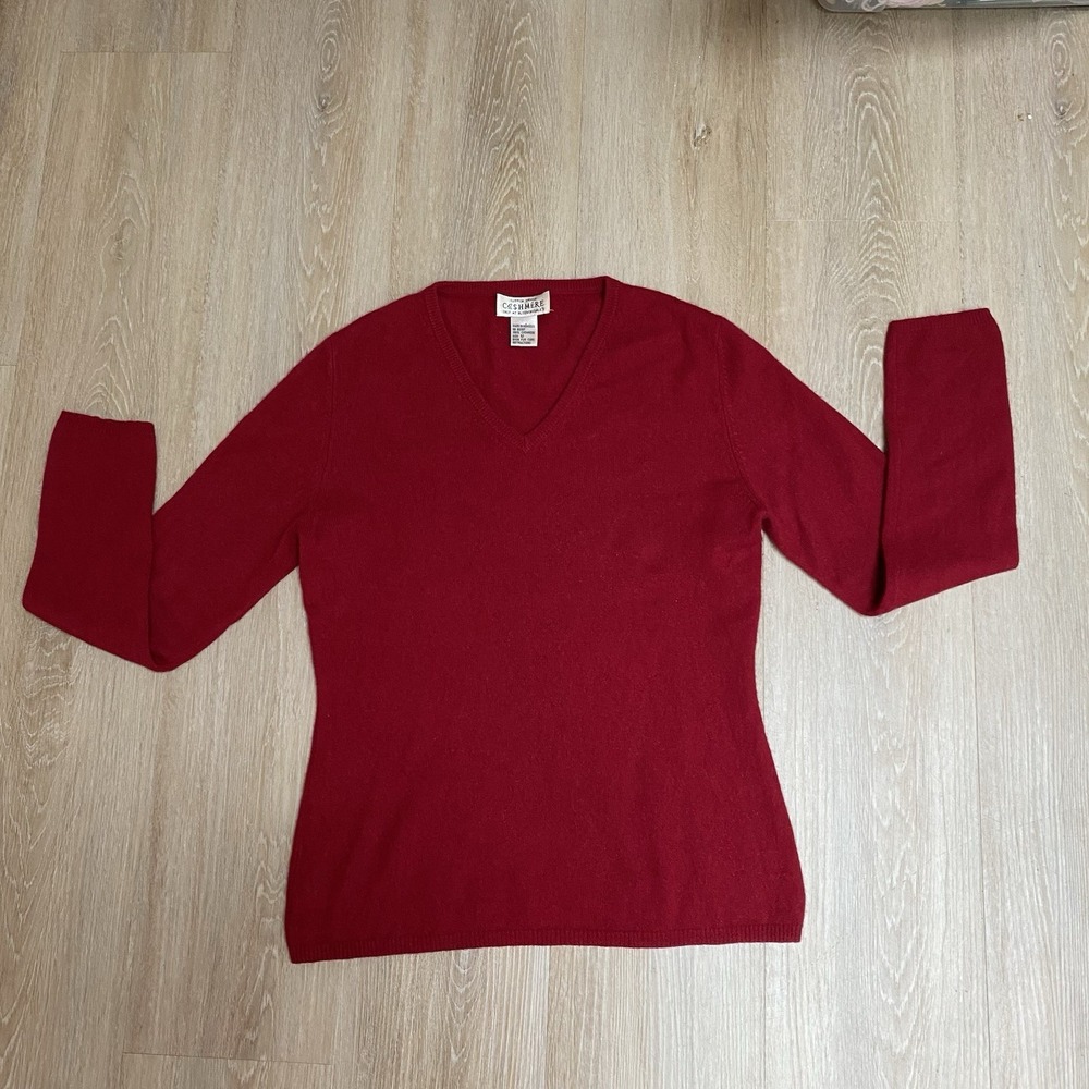 Vintage Sutton Bloomingdales Studio Cashmere Red V-Neck Sweater SZ M TLC As-is